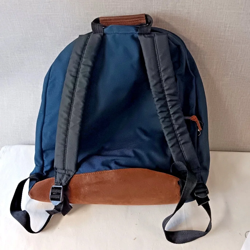 Vintage 90s Eastpak Suede Leather Bottom Blue Aztec Made In USA School Hiking